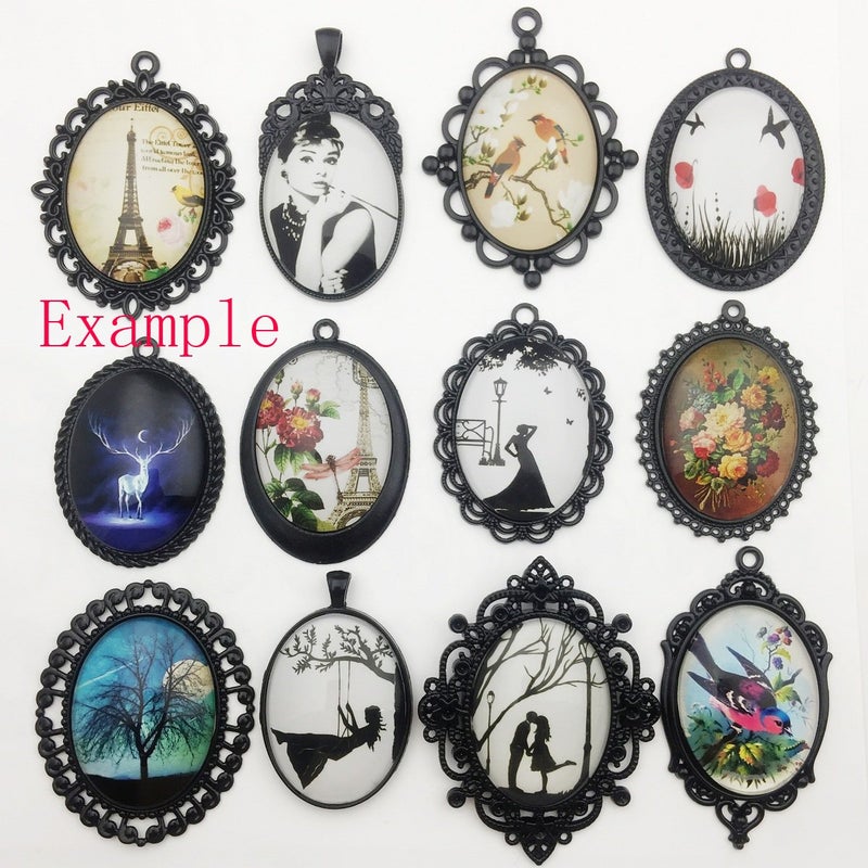 iloveDIYbeads 10 قطع 30x40 مم حامل قلادة بيضاوي أسود فارغ قاعدة إعدادات كابوشون (M117) - Image 3